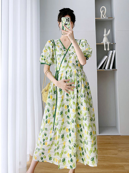 Ženska šarena trudnička haljina s V izrezom