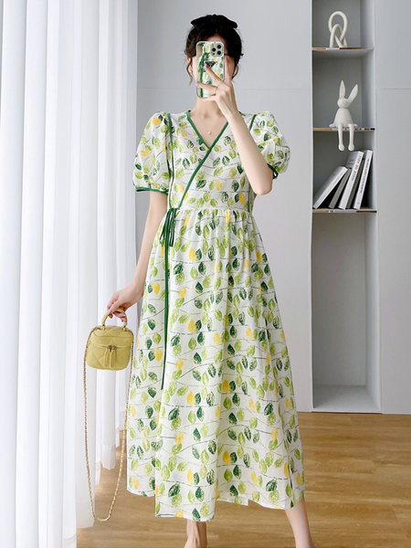 Ženska šarena trudnička haljina s V izrezom