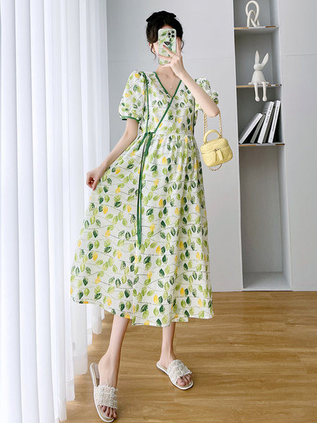 Ženska šarena trudnička haljina s V izrezom