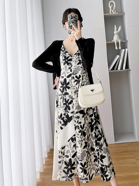 Ženska haljina sa širokim naramenicama i V izrezom