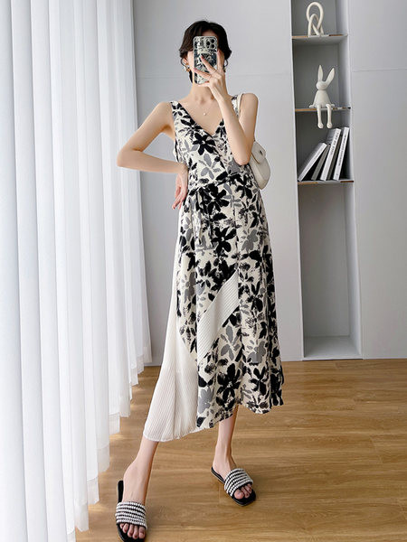 Ženska haljina sa širokim naramenicama i V izrezom