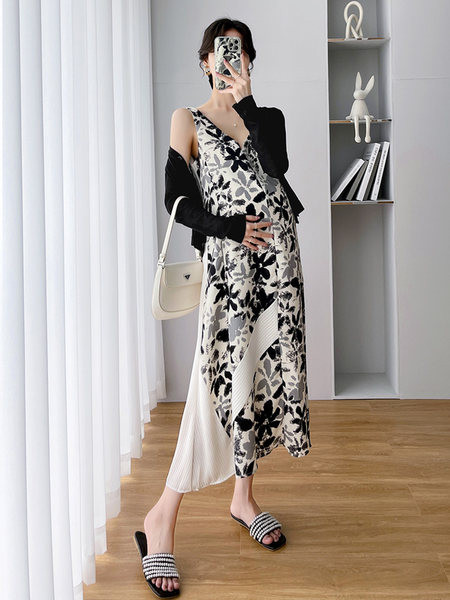 Ženska haljina sa širokim naramenicama i V izrezom