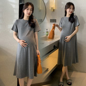 Jednobojna ženska haljina s ovalnim izrezom za trudnice