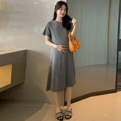 Jednobojna ženska haljina s ovalnim izrezom za trudnice