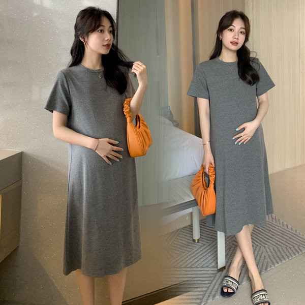 Jednobojna ženska haljina s ovalnim izrezom za trudnice