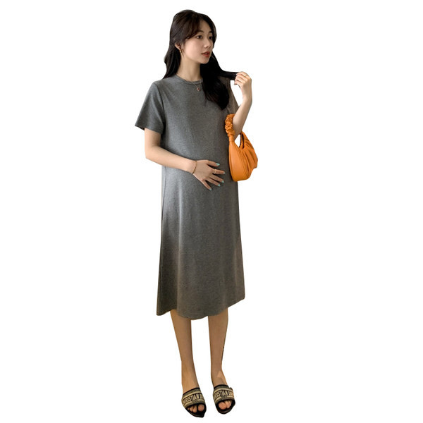Jednobojna ženska haljina s ovalnim izrezom za trudnice