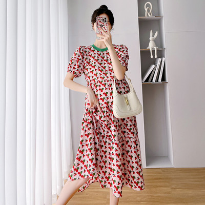 Πολύχρωμο  φόρεμα εγκυμοσύνης με στρογγυλή λαιμόκοψη