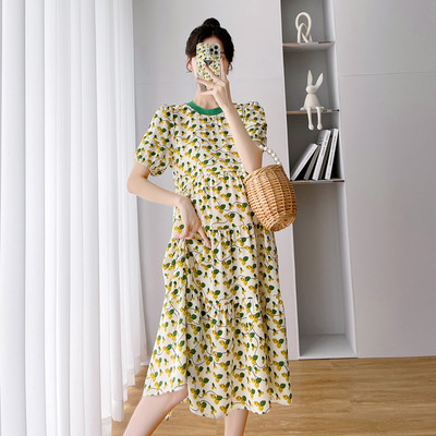 Πολύχρωμο  φόρεμα εγκυμοσύνης με στρογγυλή λαιμόκοψη