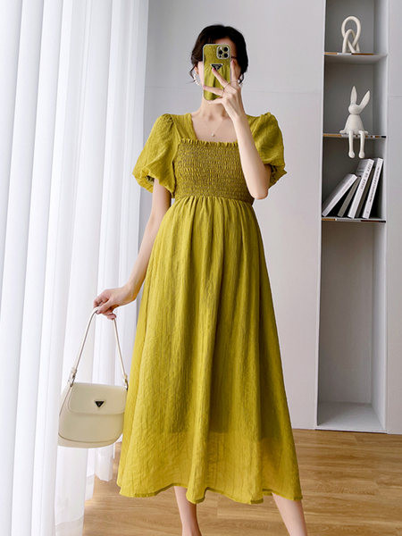 Ljetna haljina za trudnice s četvrtastim izrezom i kratkim rukavima