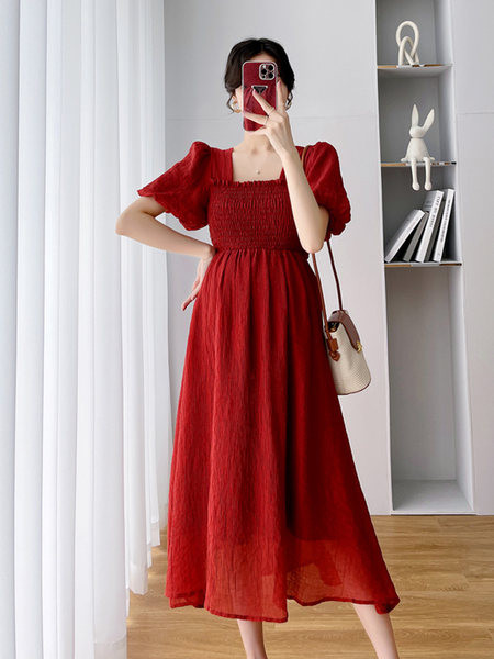 Ljetna haljina za trudnice s četvrtastim izrezom i kratkim rukavima