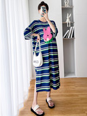 Ženska prugasta haljina s vezom za trudnice