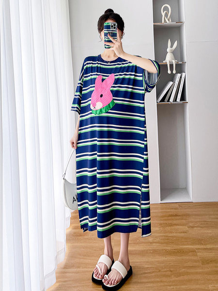 Ženska prugasta haljina s vezom za trudnice