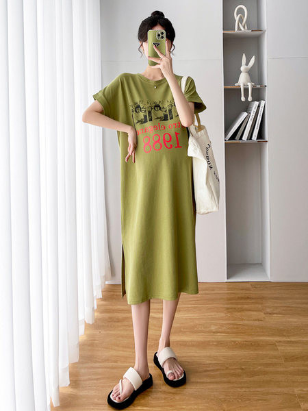 Ljetna haljina za trudnice s okruglim izrezom