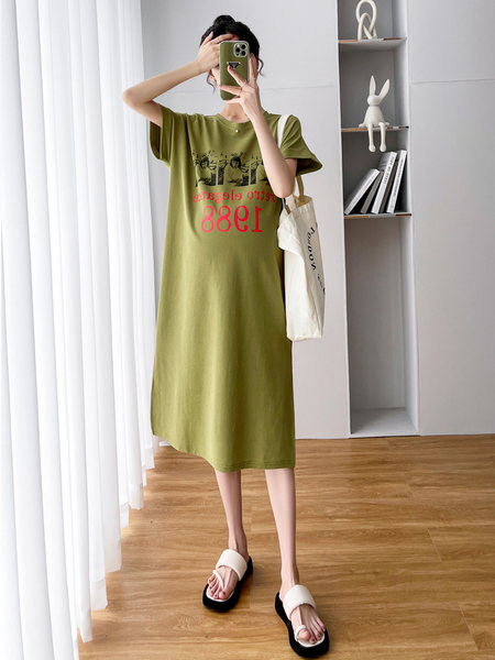 Ljetna haljina za trudnice s okruglim izrezom