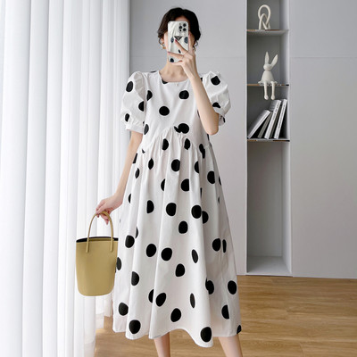 Καλοκαιρινό κομμένο πουά φόρεμα κατάλληλο για εγκύους