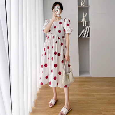 Καλοκαιρινό κομμένο πουά φόρεμα κατάλληλο για εγκύους