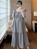 Ženska ležerna haljina za trudnice s otvorenim ramenima i četvrtastim izrezom