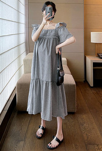 Ženska ležerna haljina za trudnice s otvorenim ramenima i četvrtastim izrezom