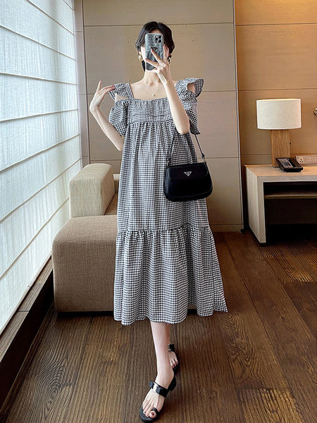 Ženska ležerna haljina za trudnice s otvorenim ramenima i četvrtastim izrezom