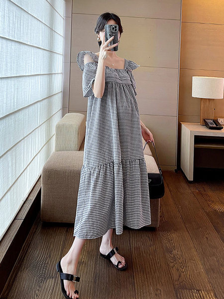 Ženska ležerna haljina za trudnice s otvorenim ramenima i četvrtastim izrezom