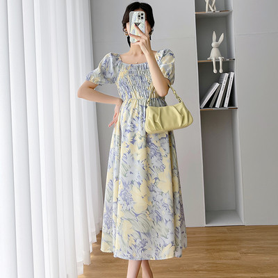 Νέο μοντέλο μοντέρνο φόρεμα εγκυμοσύνης με φλοράλ μοτίβα