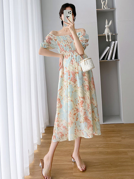 Νέο μοντέλο μοντέρνο φόρεμα εγκυμοσύνης με φλοράλ μοτίβα