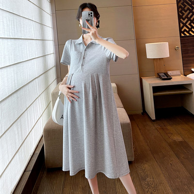 Pamučna izrezana haljina s ovratnikom i gumbima za trudnice