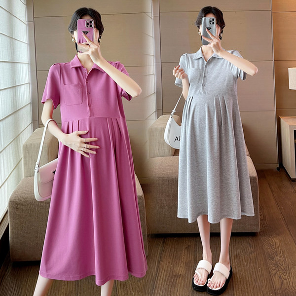 Pamučna izrezana haljina s ovratnikom i gumbima za trudnice