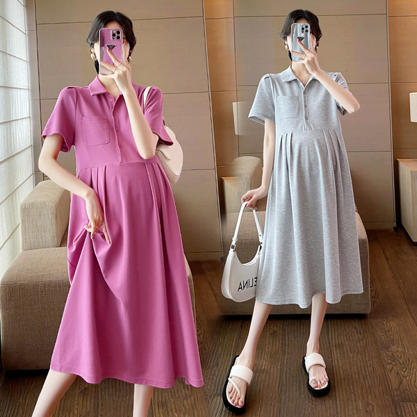 Pamučna izrezana haljina s ovratnikom i gumbima za trudnice