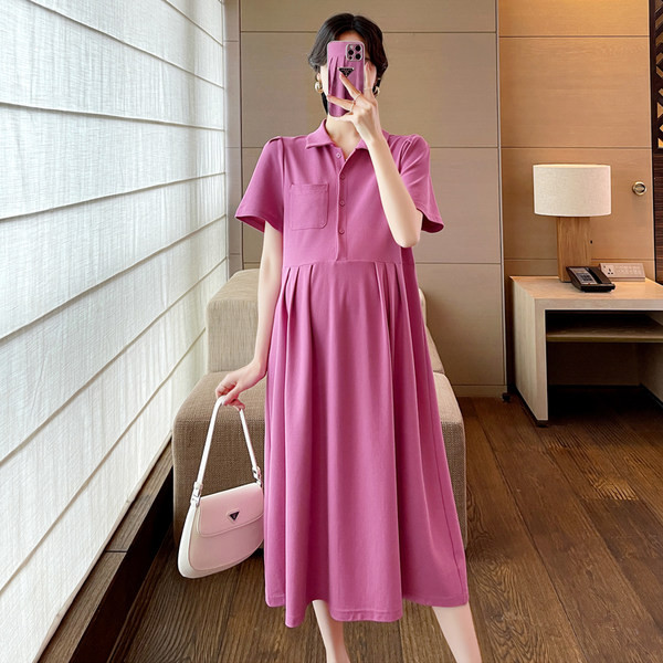 Pamučna izrezana haljina s ovratnikom i gumbima za trudnice