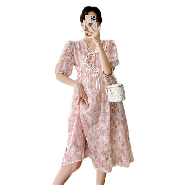 Ljetna široka haljina za trudnice s cvjetnim uzorkom