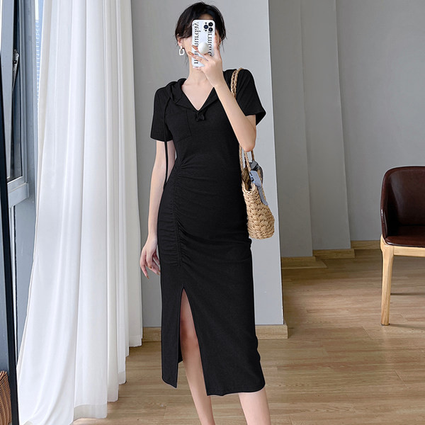 Pamučna haljina sa nabranim efektom za trudnice