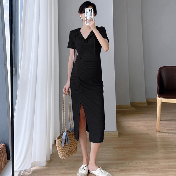 Pamučna haljina sa nabranim efektom za trudnice