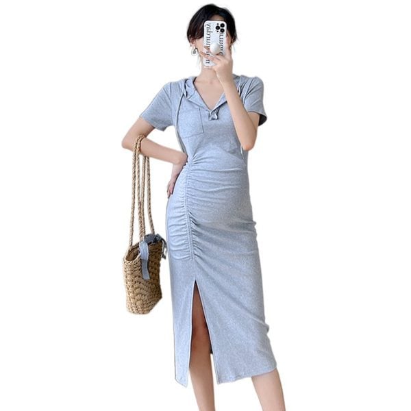 Pamučna haljina sa nabranim efektom za trudnice