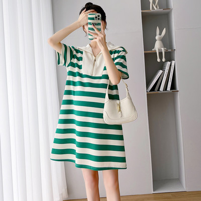 Γυναικείο ριγέ φόρεμα εγκυμοσύνης με φερμουάρ