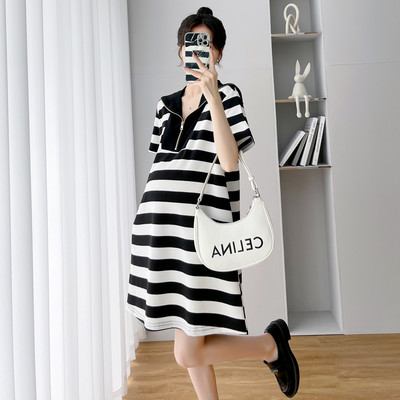 Γυναικείο ριγέ φόρεμα εγκυμοσύνης με φερμουάρ