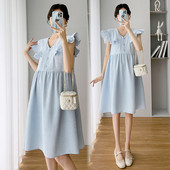 Κομψό φόρεμα με μυτερή λαιμόκοψη και κουμπιά, κατάλληλο για εγκύους