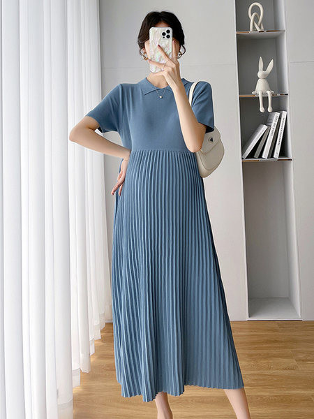 Rochie de Maternitate cu guler clasic plisat