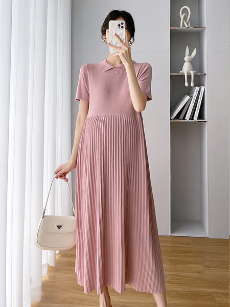 Rochie de Maternitate cu guler clasic plisat