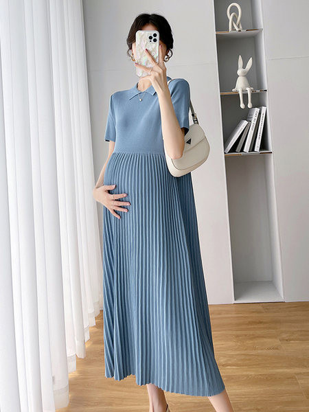 Rochie de Maternitate cu guler clasic plisat