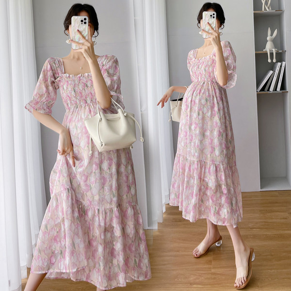 Ženska haljina za trudnice s četvrtastim izrezom