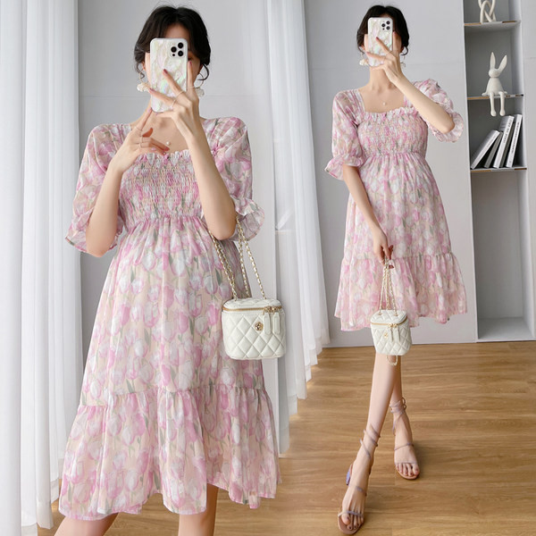 Ženska haljina za trudnice s četvrtastim izrezom