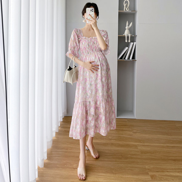 Ženska haljina za trudnice s četvrtastim izrezom