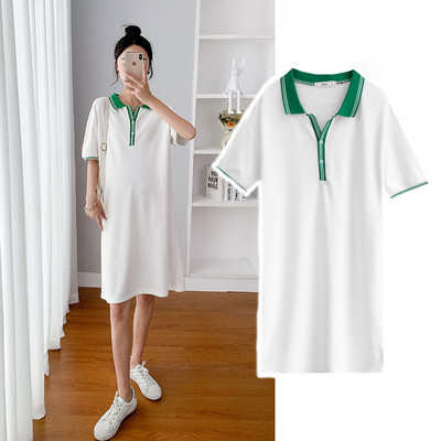 Αθλητικό φόρεμα εγκυμοσύνης με κοντό μανίκι και κουμπιά