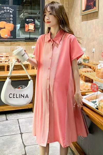 Rochie cămașă de maternitate largi, cu închidere cu nasturi