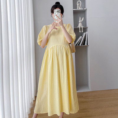 Γυναικείο μακρύ φόρεμα, κλασικό μοντέλο, με οβάλ λαιμόκοψη, κατάλληλο για εγκύους