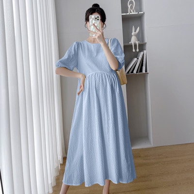 Γυναικείο μακρύ φόρεμα, κλασικό μοντέλο, με οβάλ λαιμόκοψη, κατάλληλο για εγκύους