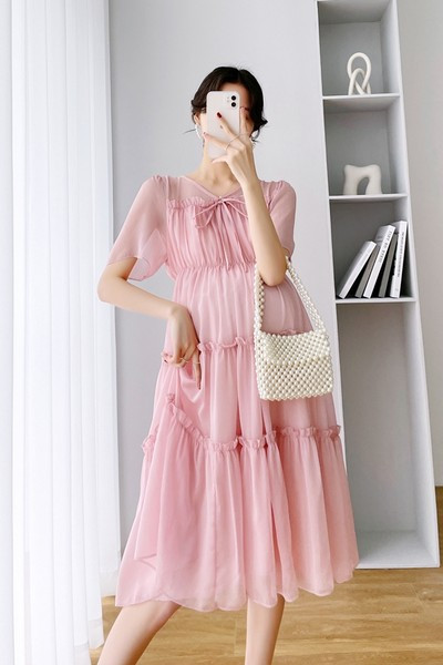 Πλισέ φόρεμα εγκυμοσύνης κοντομάνικο