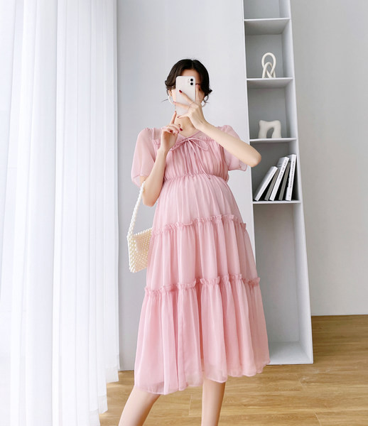 Ženska izrezana trudnička haljina kratkih rukava