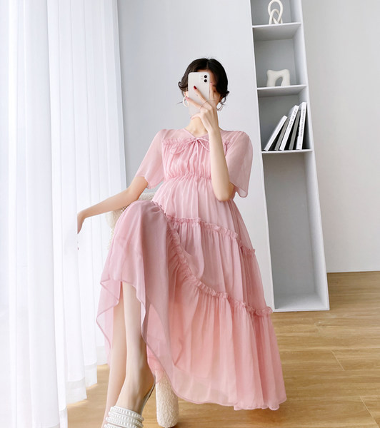 Ženska izrezana trudnička haljina kratkih rukava